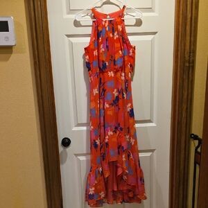 Vince Camuto Orange Floral High Low Dress